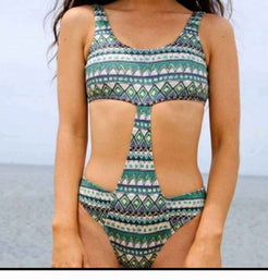 Women's Lala Swimwear One Piece OP12 Padded Monokini Green Brocade