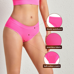 Women's Ribbed Pink Polyester Briefs Panties Underwear Bikini Low Rise