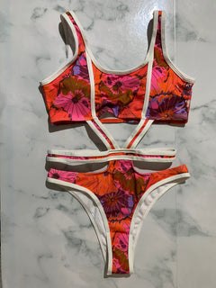 Women's Lala Swimwear One Piece OP12 Padded Monokini Flowered Red