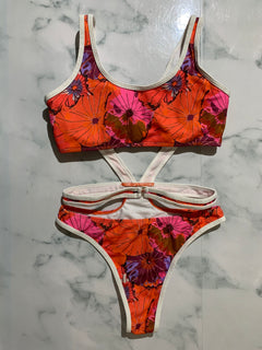 Women's Lala Swimwear One Piece OP12 Padded Monokini Flowered Red