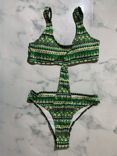 Women's Lala Swimwear One Piece OP12 Padded Monokini Green Brocade
