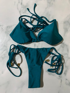 Women's Green Thong Bikini Set With Padded Top