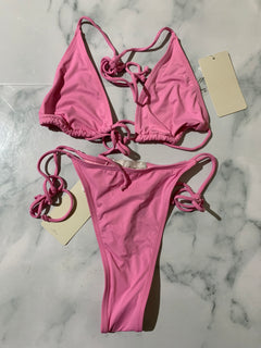 Women's Pink Thong Bikini Set Without Padded Top
