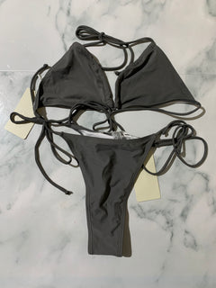 Women's Dark Grey Thong Bikini Set Without Padded Top