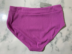 Women's Purple Crinkle Midi Bikini Swim Bottoms