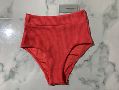 Women's Red Crinkle Midi Bikini Swim Bottoms (High Rise)
