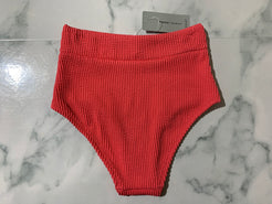 Women's Red Crinkle Midi Bikini Swim Bottoms (High Rise)