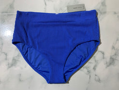 Women's Dark Blue Crinkle Midi Bikini Swim Bottoms
