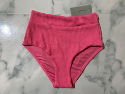 Women's Pink Crinkle Midi Bikini Swim Bottoms (High Rise)