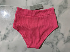Women's Pink Crinkle Midi Bikini Swim Bottoms (High Rise)