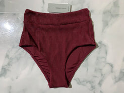 Women's Maroon Crinkle Midi Bikini Swim Bottoms (High Rise)