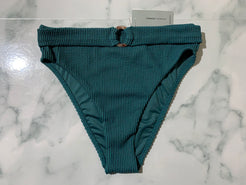 Women's Green Crinkle Midi Bikini Swim Bottoms (High Rise)