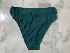 Women's Green Crinkle Midi Bikini Swim Bottoms (High Rise)