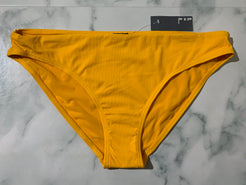Women's Golden Yellow Ribbed Bikini Swim Bottoms