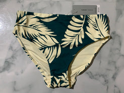Women's Green & White Leaf Pattern Bikini Swim Bottoms