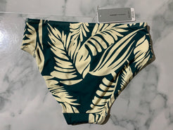 Women's Green & White Leaf Pattern Bikini Swim Bottoms