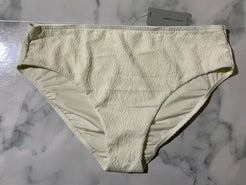 Women's White Textured Leaf Pattern Bikini Swim Bottoms