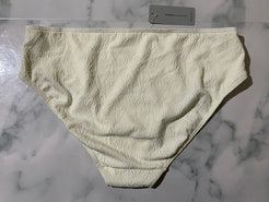 Women's White Textured Leaf Pattern Bikini Swim Bottoms
