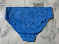 Women's Blue Textured Leaf Pattern Bikini Swim Bottoms