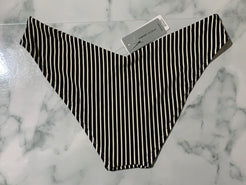 Women's Black & White Striped V-Cut Bikini Swim Bottoms