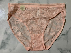 Women's Flower Embroidered Pink Lace Lingerie Briefs High-Rise