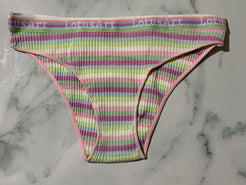 Women's Ribbed Striped Cotton Briefs Panties Underwear Bikini Low Rise