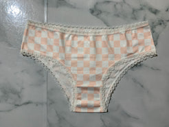 Women's White/Orange Checkered Briefs Panties Underwear Low Rise