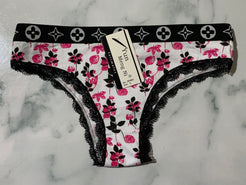 Women's Floral Print Black Trim Bikini Panties Underwear Low Rise