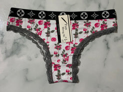 Women's Floral Print Grey Trim Bikini Panties Underwear Low Rise