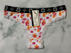 Women's Floral Print White Trim Bikini Panties Underwear Low Rise