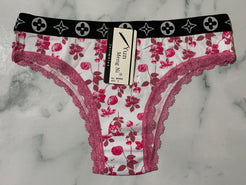 Women's Floral Print Pink Trim Bikini Panties Underwear Low Rise