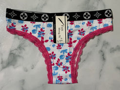 Women's Floral Print Rose Trim Bikini Panties Underwear Low Rise