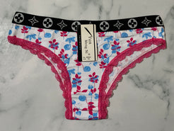 Women's Floral Print Rose Trim Bikini Panties Underwear Low Rise