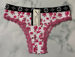Women's Floral Print Pink Trim Bikini Panties Underwear Low Rise
