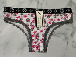 Women's Floral Print Grey Trim Bikini Panties Underwear Low Rise