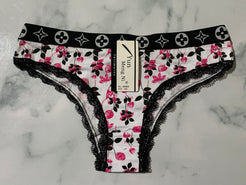 Women's Floral Print Black Trim Bikini Panties Underwear Low Rise