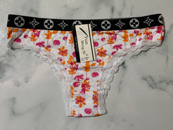Women's Floral Print White Trim Bikini Panties Underwear Low Rise