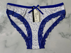 Women's Floral Print Blue Trim Bikini Panties Underwear Low Rise