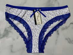 Women's Floral Print Blue Trim Bikini Panties Underwear Low Rise