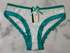 Women's Floral Print Green Trim Bikini Panties Underwear Low Rise
