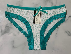 Women's Floral Print Green Trim Bikini Panties Underwear Low Rise