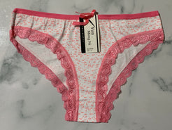 Women's Floral Print Pink Trim Bikini Panties Underwear Low Rise