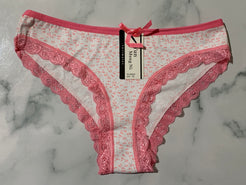 Women's Floral Print Pink Trim Bikini Panties Underwear Low Rise