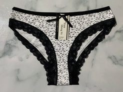 Women's Floral Print Black Trim Bikini Panties Underwear Low Rise