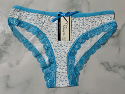 Women's Floral Print Blue Trim Bikini Panties Underwear Low Rise