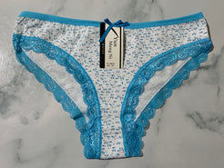 Women's Floral Print Blue Trim Bikini Panties Underwear Low Rise
