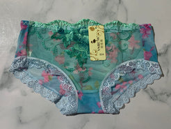 Women's Flower Embroidered Green/Blue Lace Lingerie Briefs Low Rise