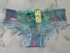 Women's Flower Embroidered Green/Blue Lace Lingerie Briefs Low Rise