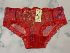 Women's Flower Embroidered Red Lace Lingerie Briefs Low Rise