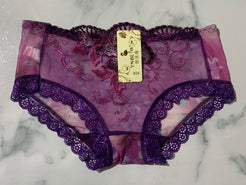 Women's Flower Embroidered Purple Lace Lingerie Briefs Low Rise